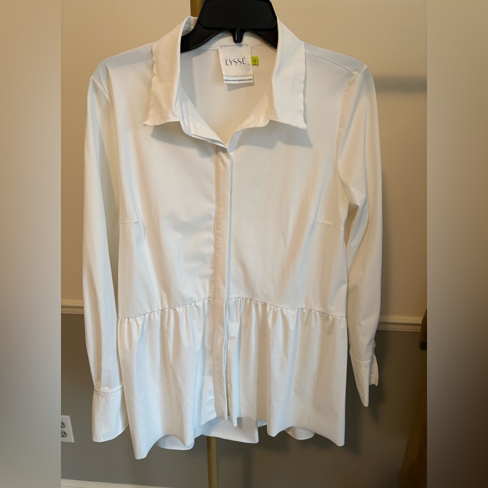 Lysee White Button-Up Peplum Blouse